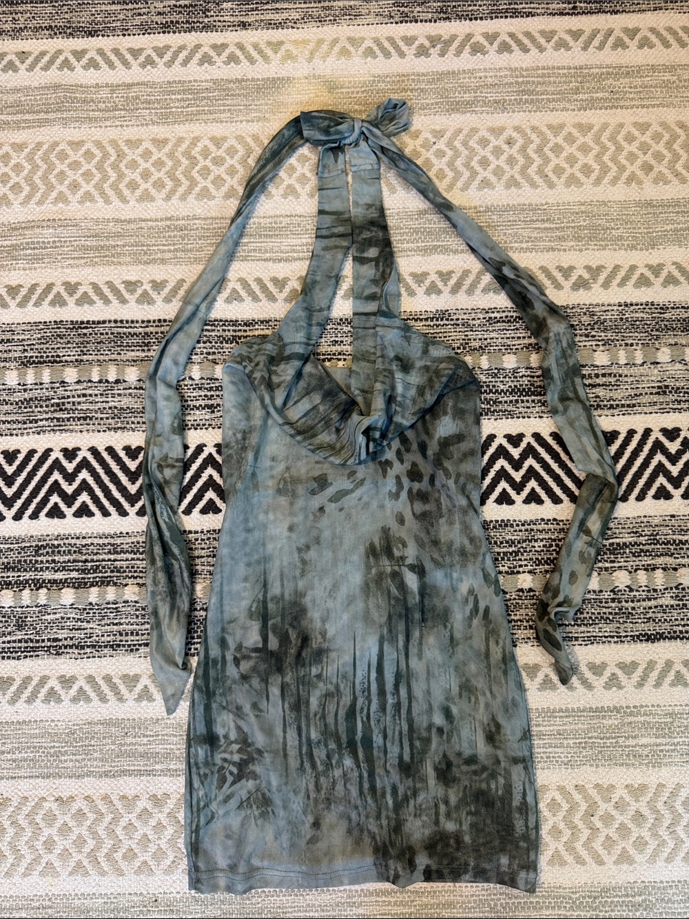 Tie-Back Halter Mini Dress in Washed Teal